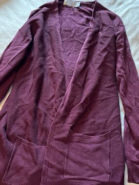 Women’s Open-Front Burgundy Cardigan with Pockets